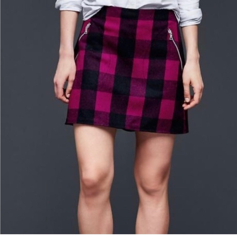 GAP Pinkish Red and Black Plaid Mini Skirt